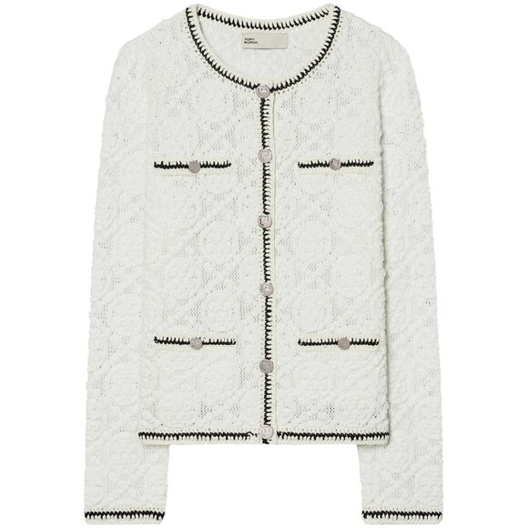 Tory Burch Kendra Logo Lace Cardigan in White - Size‎ Large - Picture 1 of 12